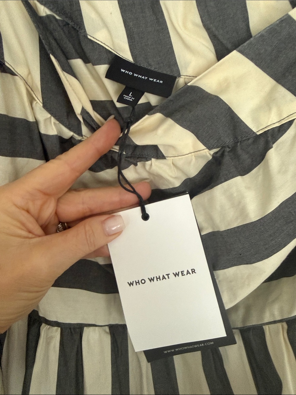 Who What Wear One-Shoulder Striped Maxi Dress in Olive and White - Picture 3 of 5